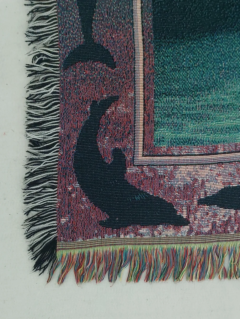 AMERICAN WEAVERS Woven Dolphin Afghan Fringe Tapestry Throw Blanket NWOT